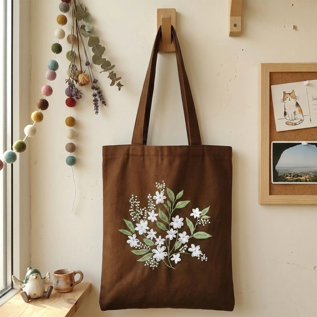 Rubbyoo Embroidery Tote Bag Kit - Blooming Jasmine | Handmade  Shoulder Bag  | Diy Bridesmaid Gift  - 11.8" × 13.8" - Brown - image 1