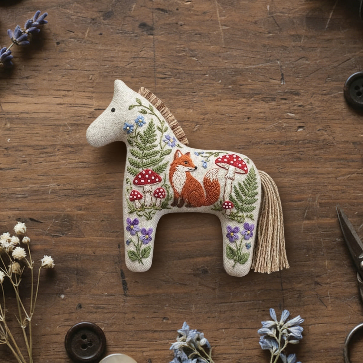 Rubbyoo Dala Horse Embroidery Kit - Red Fox | Cottagecore Gift For Crafter | Child Room Decor - 6 inches hoop kit - image 1