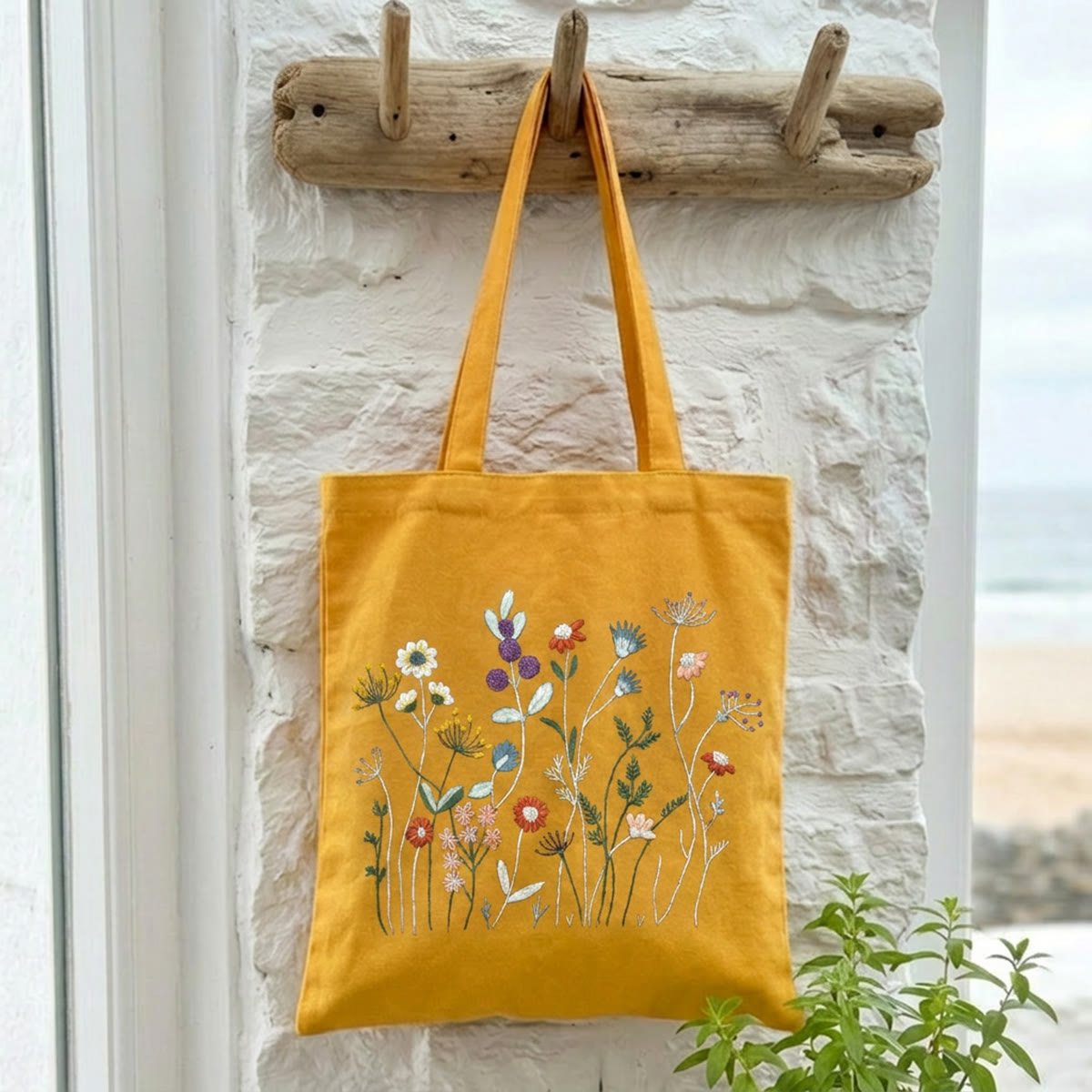 Rubbyoo Embroidery Tote Bag Kit - Aesthetic Wildflowers | Eco-friendly Market Bag | Perfect Bridesmaids Gift  - 11.8" × 13.8" - Yellow - image 2