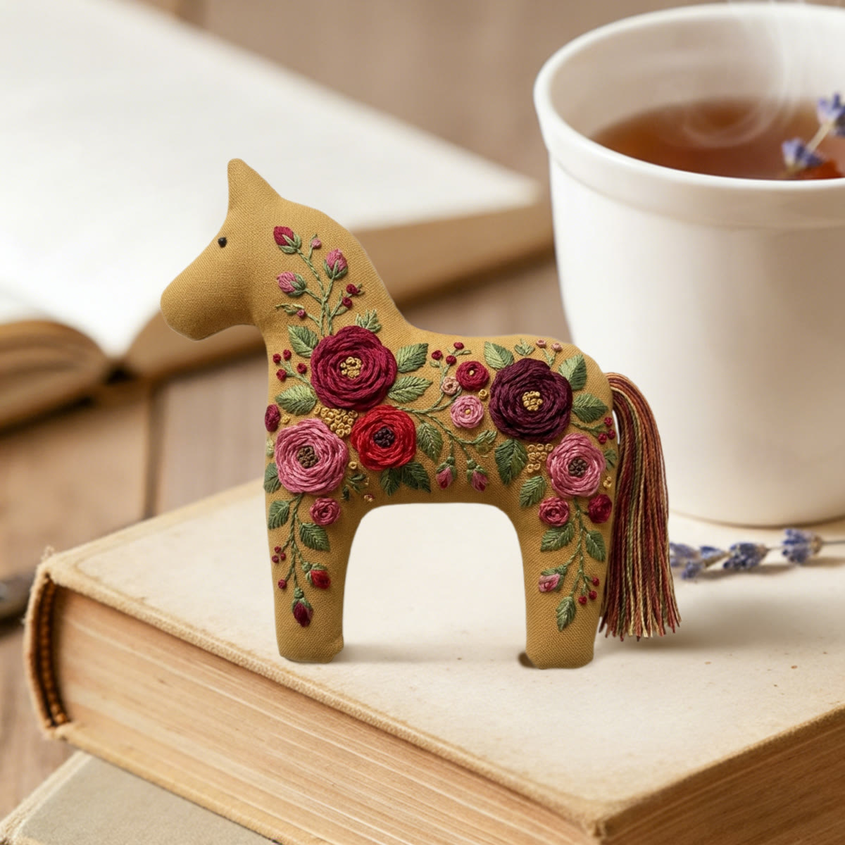 Rubbyoo Dala Horse Embroidery Kit - Rose And Leaf  | Romantic Birthday Gift For Her | Vintage Ornament - image 2
