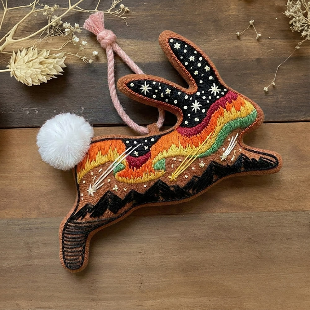 Rubbyoo Rabbit Embroidery Kit - Magical View | Whimsical Micro-Landscape Pattern | Mystical Boho Style Bag Charm - 6 inches hoop kit - image 1