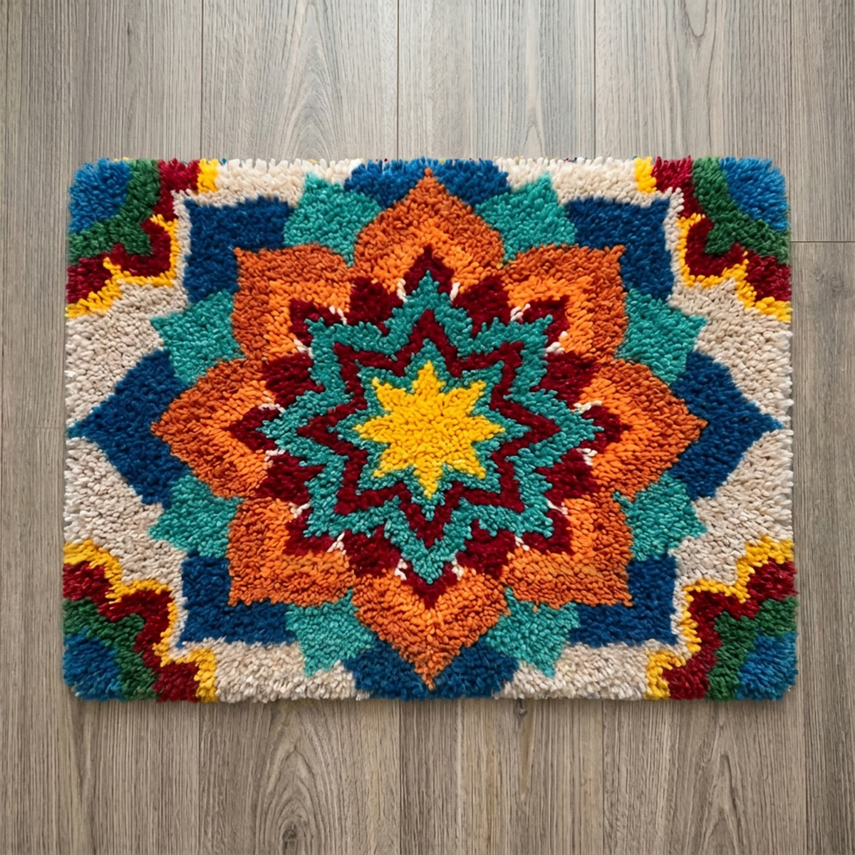 Rubbyoo Latch Hook Rug Kit - Colorful Mandala | Birthday Gift For Her | Handmade Bedroom Decor - 75×50cm - image 1