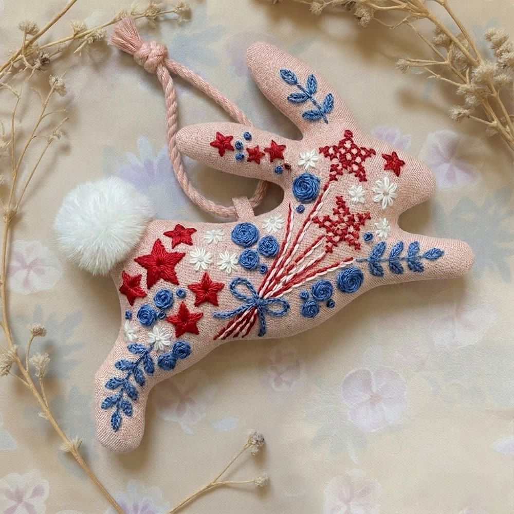 Rubbyoo Rabbit Embroidery Kit - Flowers Of Stars | Gentle Red & Blue Sewing Kit | America 250th Anniversary Present - image 2