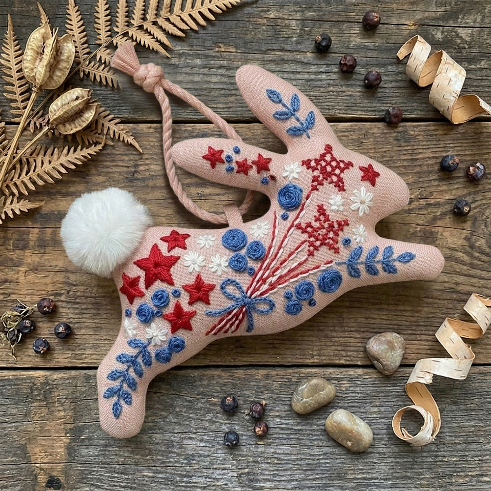Rubbyoo Rabbit Embroidery Kit - Flowers Of Stars | Gentle Red & Blue Sewing Kit | America 250th Anniversary Present - image 5