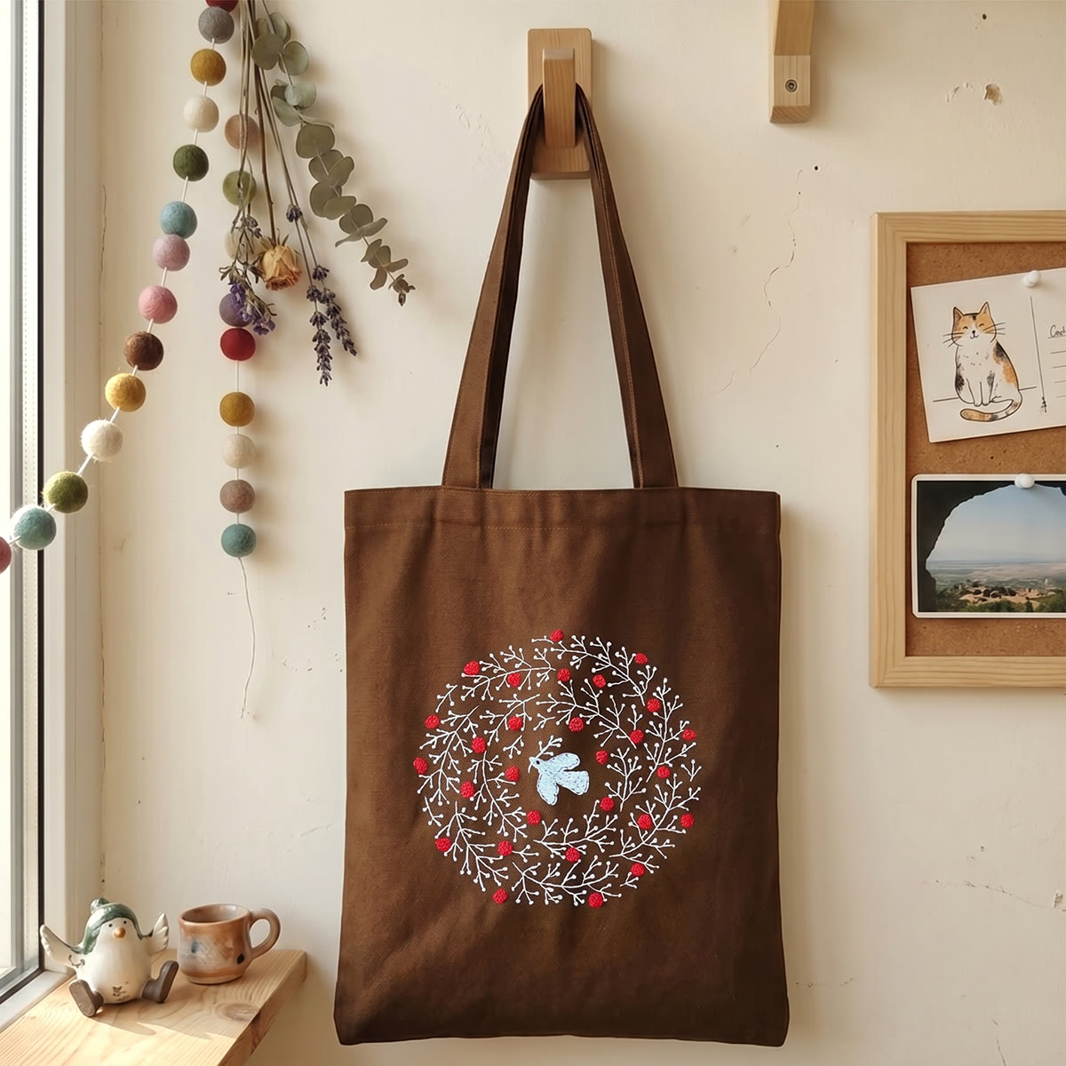 Rubbyoo Embroidery Tote Bag Kit - Flying Pigeon | Reusable Shopping Bag | Nice Gift For Her  - 11.8" × 13.8" - Brown - image 4