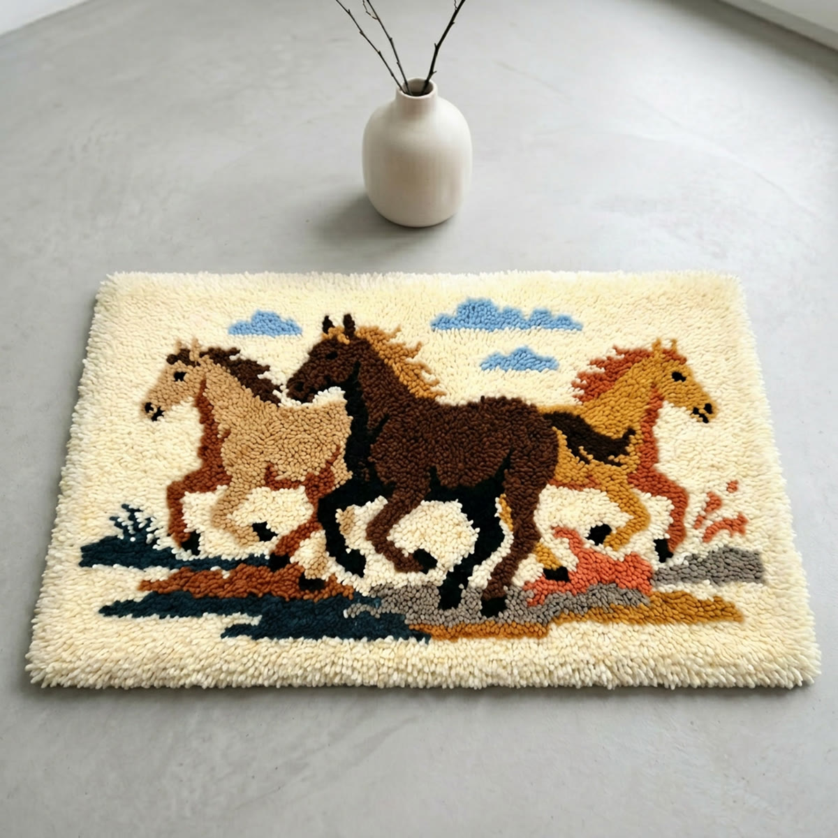 Rubbyoo Latch Hook Rug Kit - Running Horses | Handmade Housewarming Gift |  Mudroom Mat - image 6