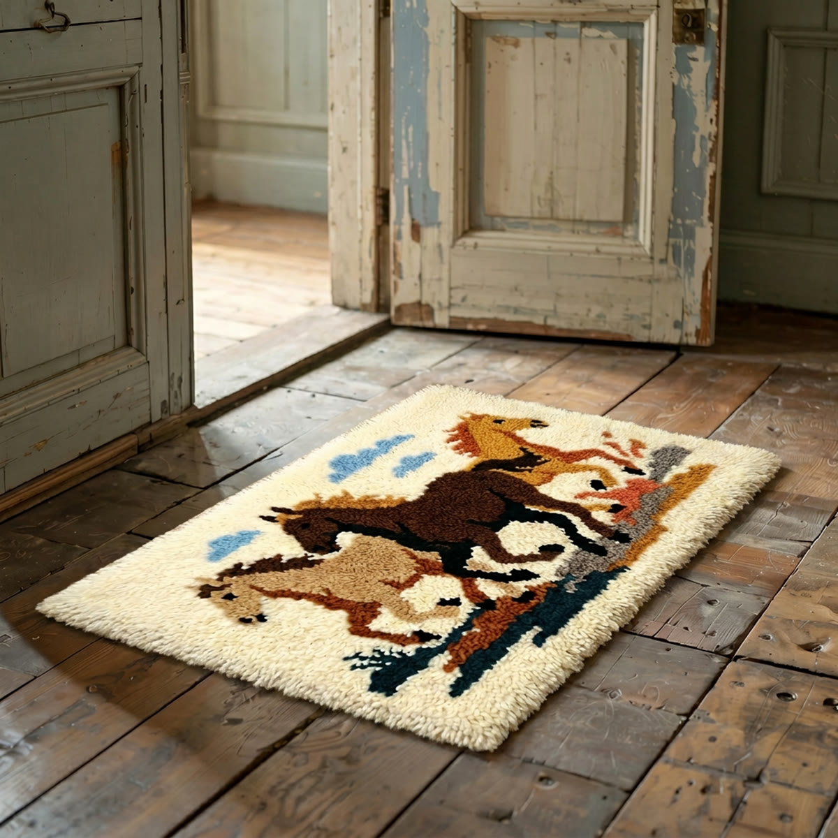 Rubbyoo Latch Hook Rug Kit - Running Horses | Handmade Housewarming Gift |  Mudroom Mat - image 4