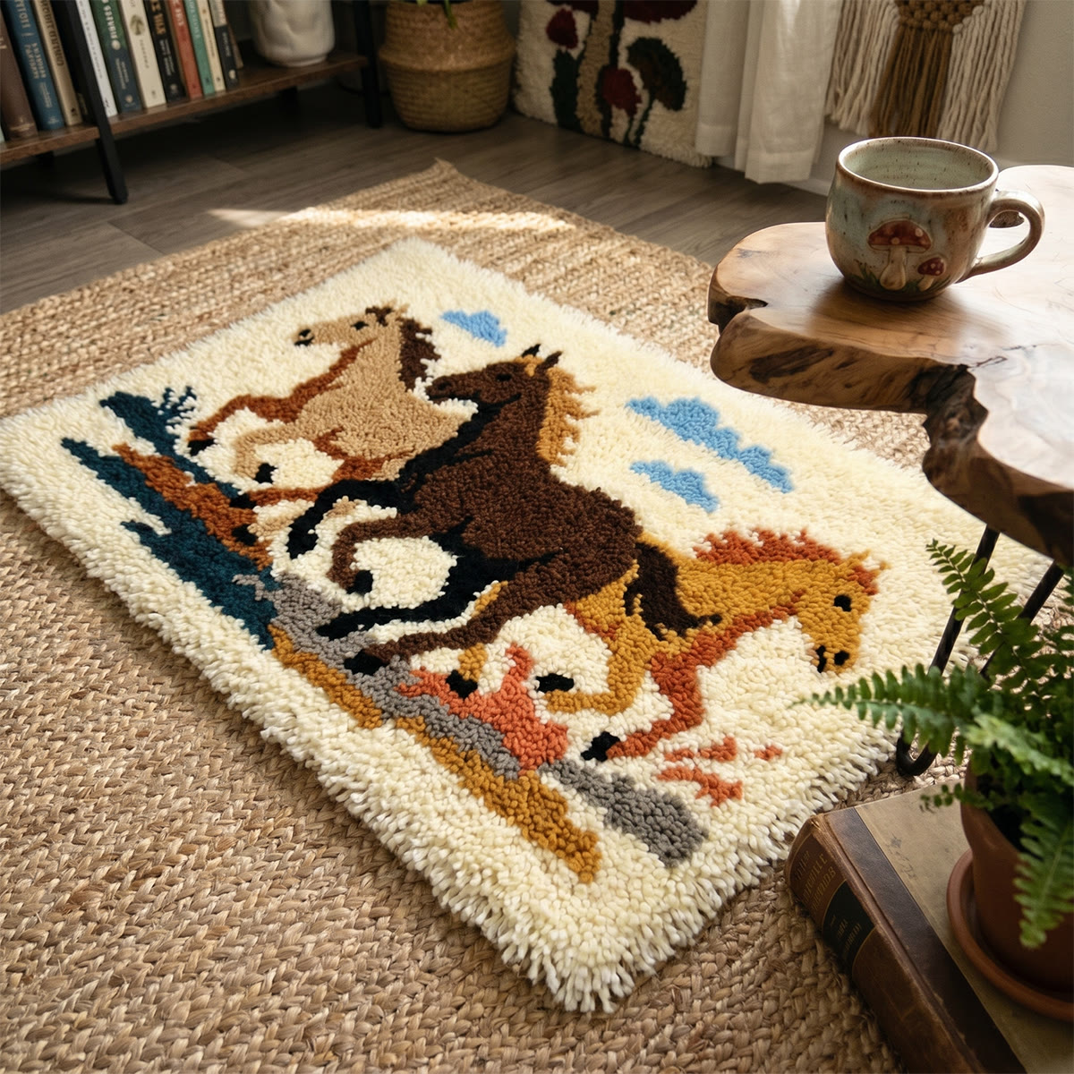 Rubbyoo Latch Hook Rug Kit - Running Horses | Handmade Housewarming Gift |  Mudroom Mat - image 3
