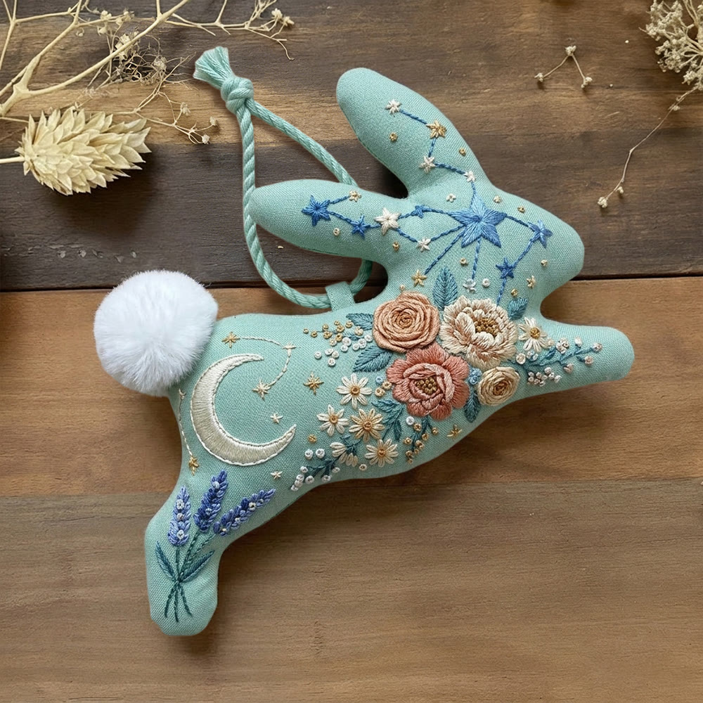 Rubbyoo Rabbit Embroidery Kit - Moonlit Bloom |  Exquisite Antique Floral Decor | All-inclusive Textile Ornament - 6 inches hoop kit - image 1