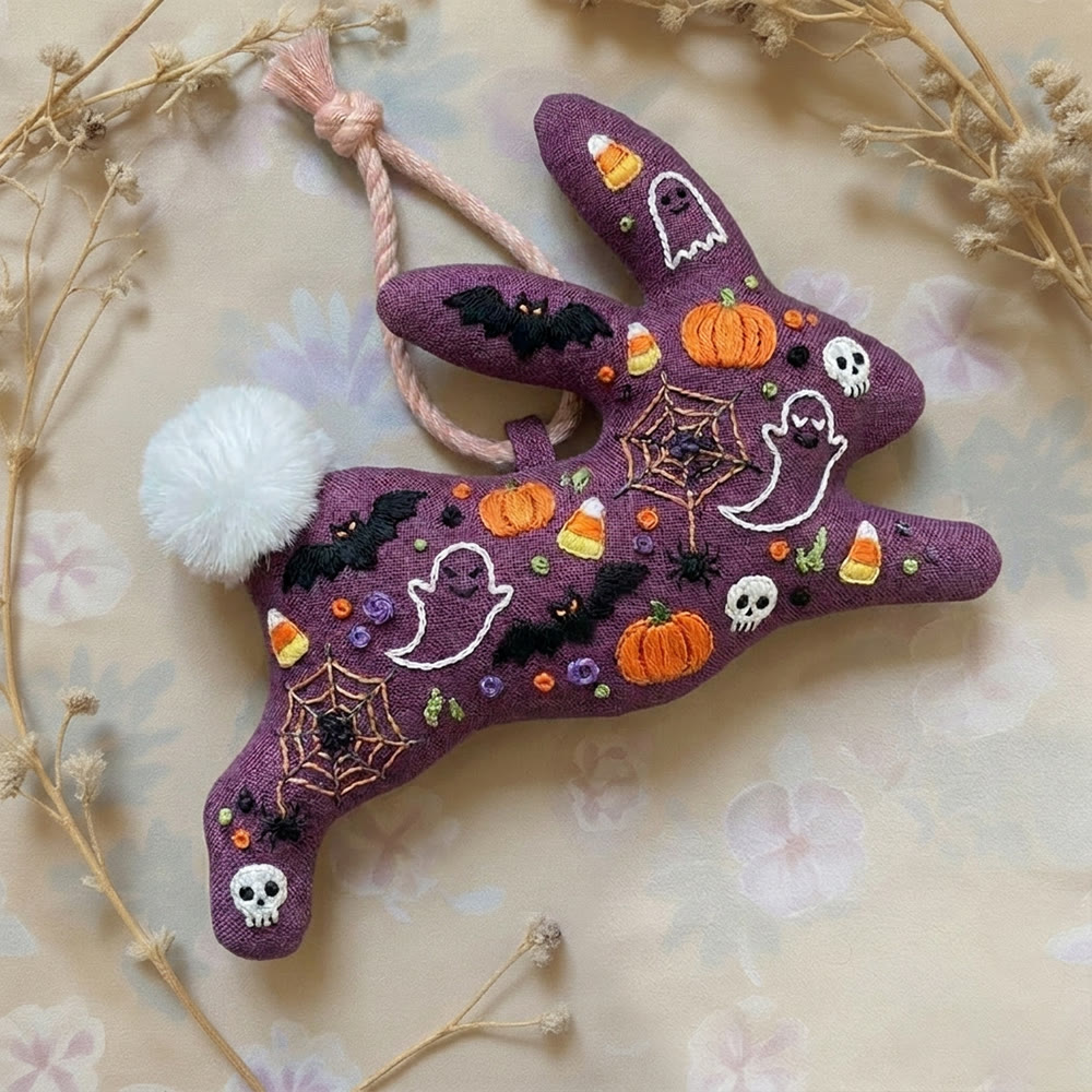 Rubbyoo Rabbit Embroidery Kit - Trick Or Treat | Cartoon Pumpkin & Ghost & Bat Theme | Special Funny Halloween Keepsake - image 2