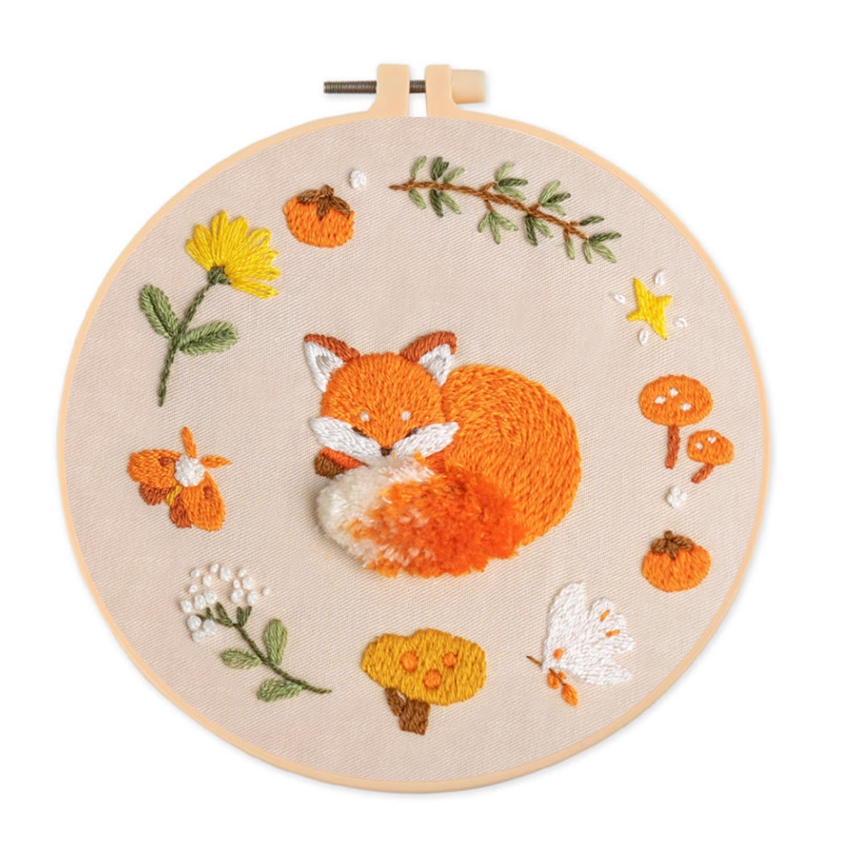 Rubbyoo Embroidery Kit - Sleeping Fox | Adorable Animal Handicraft | Diy Home Hanging Ornament - 20*20cm - image 1