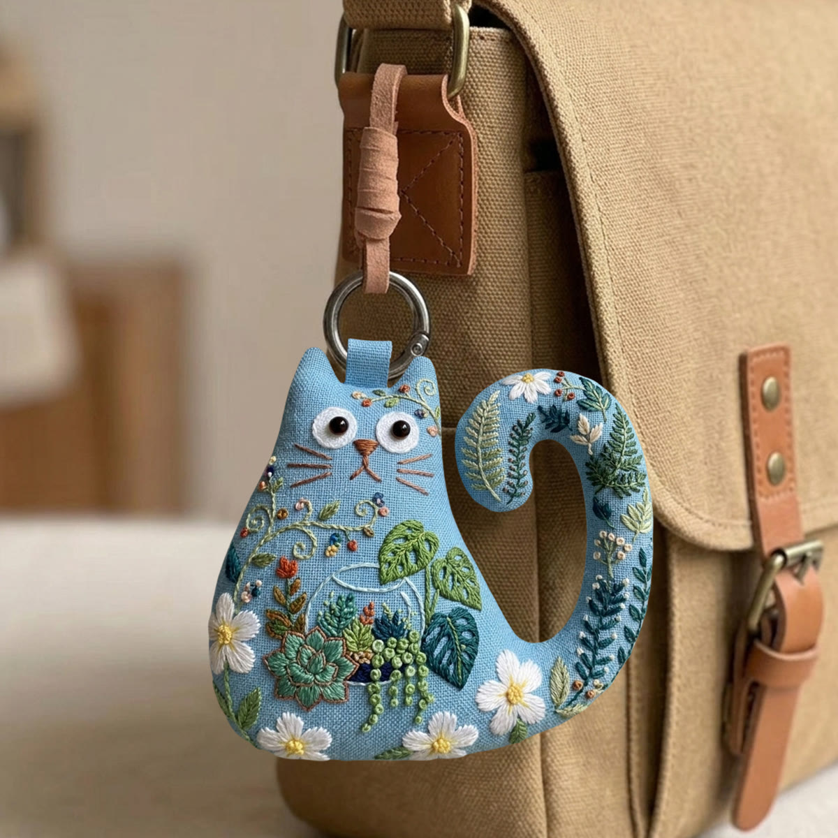 Rubbyoo Cat Embroidery Kit - Succulent Terrarium | Cute Handmade Craft | Floral Purse Charm - image 4