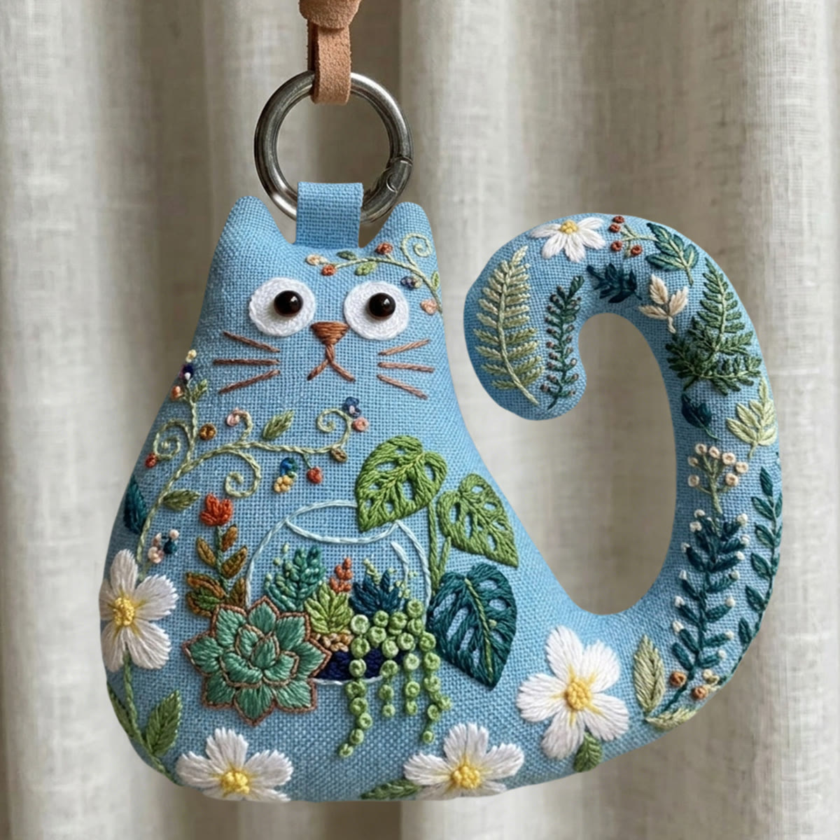 Rubbyoo Cat Embroidery Kit - Succulent Terrarium | Cute Handmade Craft | Floral Purse Charm - 6 inches hoop kit - image 1