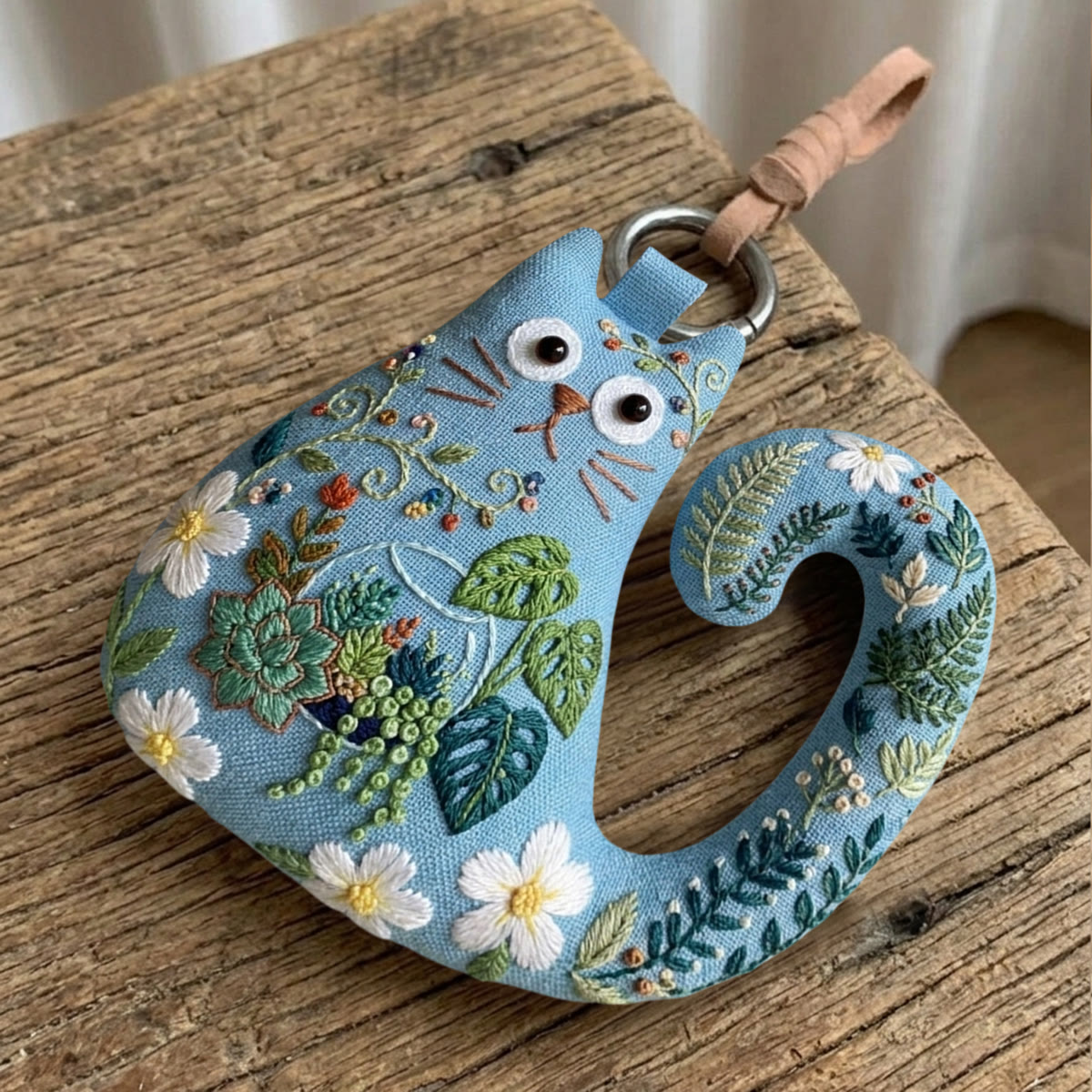 Rubbyoo Cat Embroidery Kit - Succulent Terrarium | Cute Handmade Craft | Floral Purse Charm - image 8