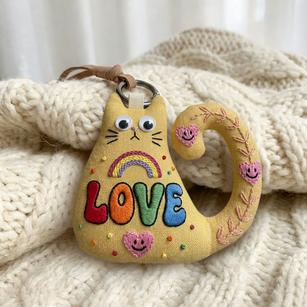 Rubbyoo Cat Embroidery Kit - Love Letters | Whimsical Lover Gift For Her | Colorful Quirky Plush Keyring - image 2