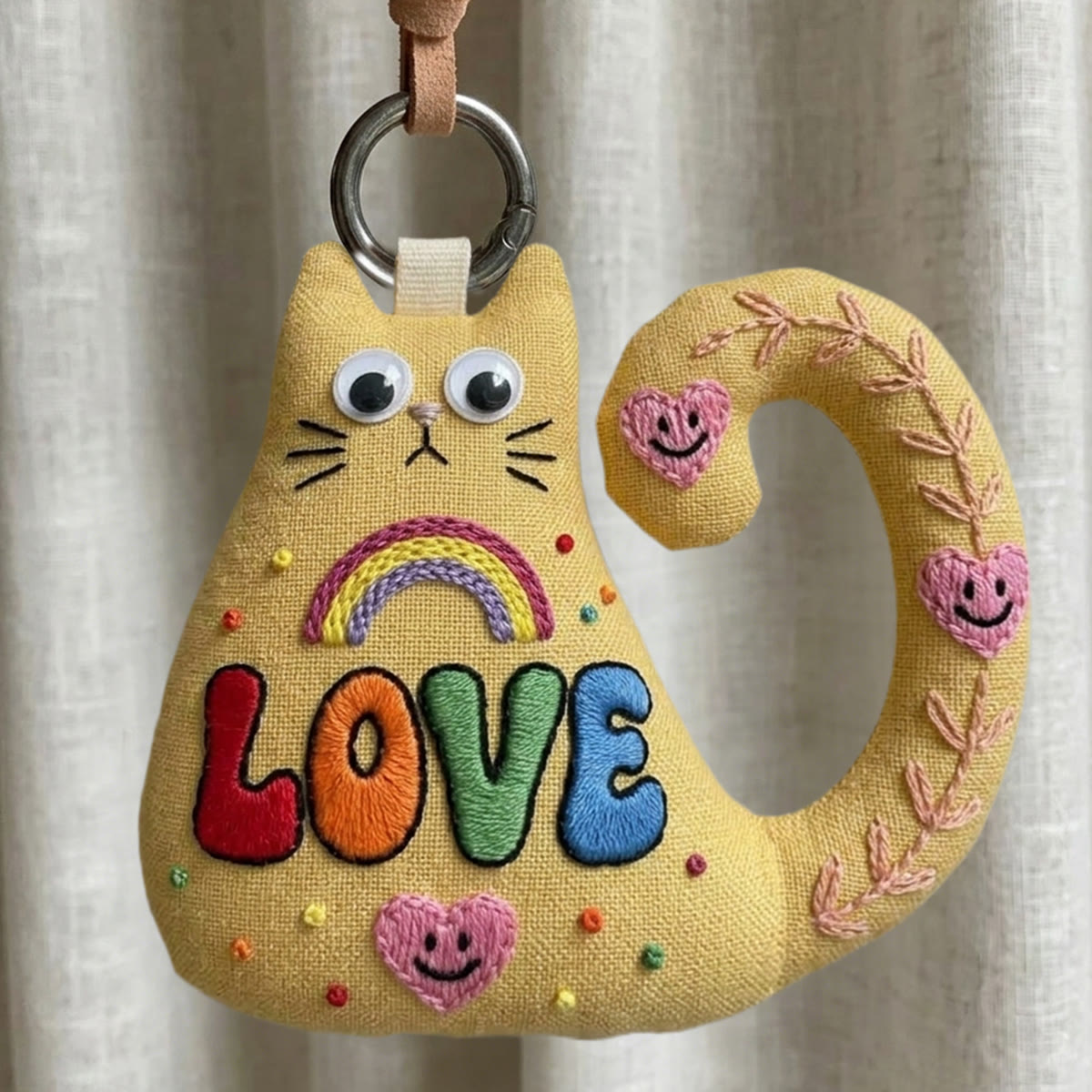Rubbyoo Cat Embroidery Kit - Love Letters | Whimsical Lover Gift For Her | Colorful Quirky Plush Keyring - 6 inches hoop kit - image 1