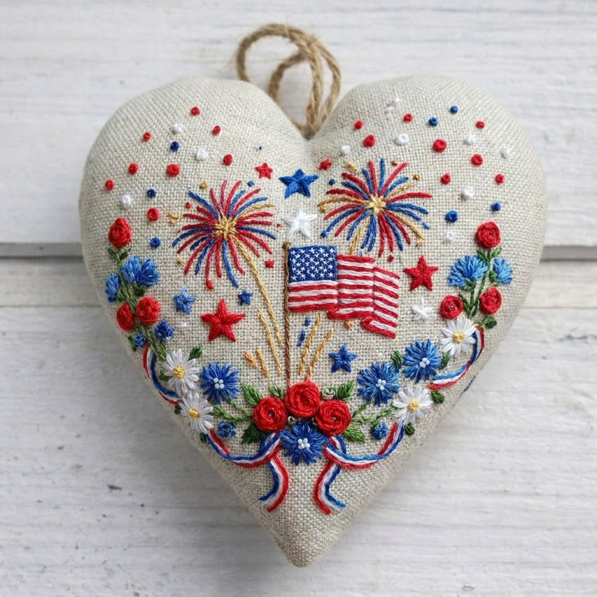 Rubbyoo Heart Embroidery Kit - Grand Celebration | American Independence Day Motif | 4th Of July Carnival Decor - 6 inches hoop kit - image 1