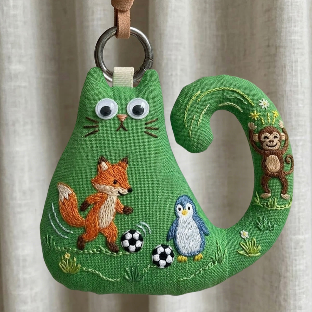 Rubbyoo Cat Embroidery Kit -  Fox Penguin Soccer | Unique Gift For Football Fans | Cute Purse Accessory - 6 inches hoop kit - image 1