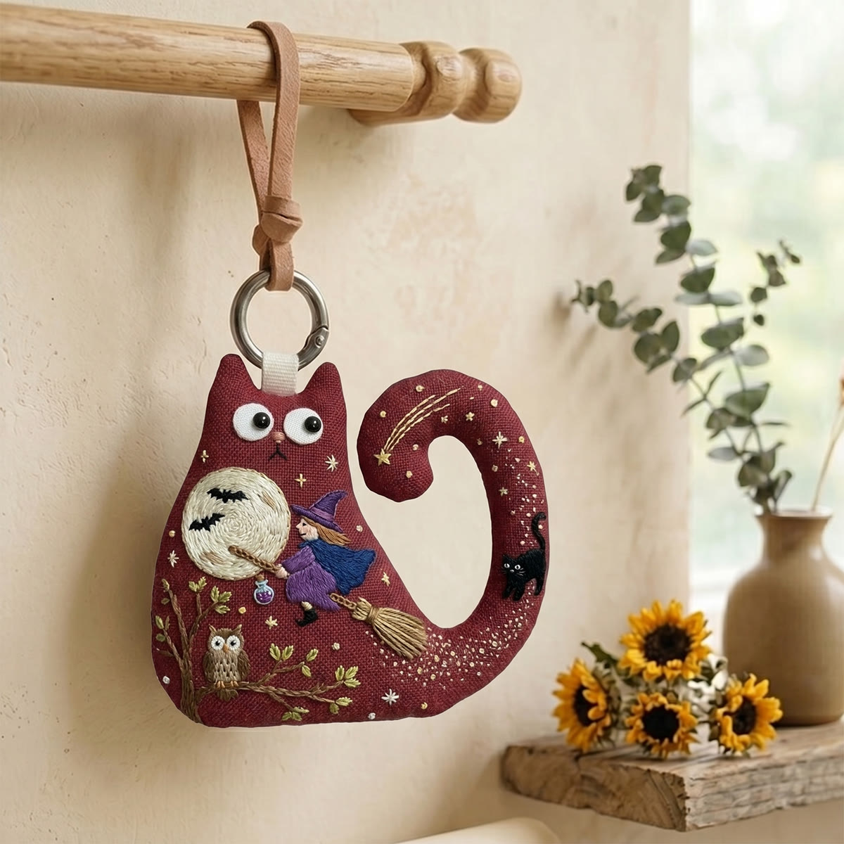 Rubbyoo Cat Embroidery Kit - Witch Riding Broom | Quirky Gift For Friend | Gothic Cat Decor - image 3