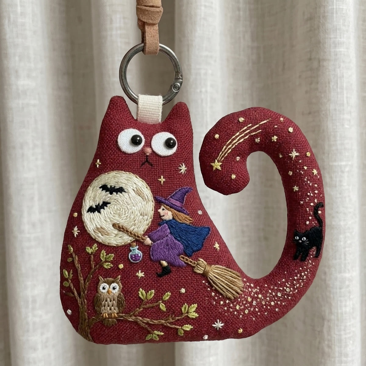 Rubbyoo Cat Embroidery Kit - Witch Riding Broom | Quirky Gift For Friend | Gothic Cat Decor - 6 inches hoop kit - image 1