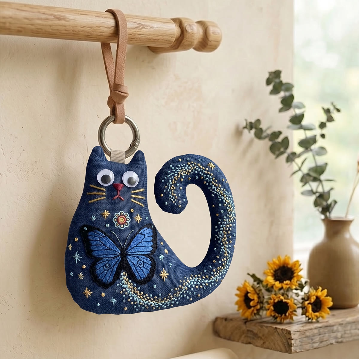 Rubbyoo Cat Embroidery Kit - Blue Butterfly | Unique Birthday Gift For Her | Dreamy Backpack Pendant - image 3