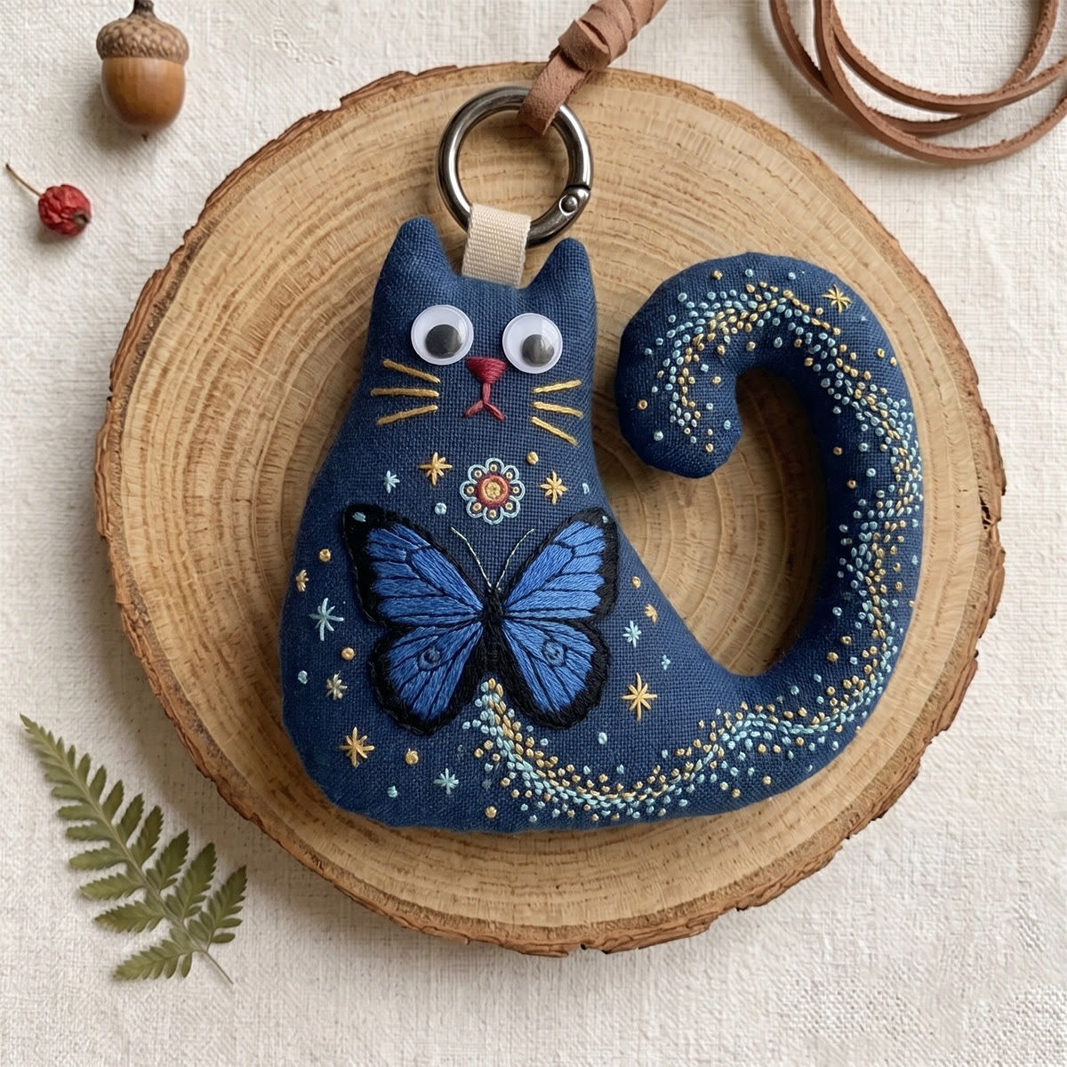 Rubbyoo Cat Embroidery Kit - Blue Butterfly | Unique Birthday Gift For Her | Dreamy Backpack Pendant - image 2