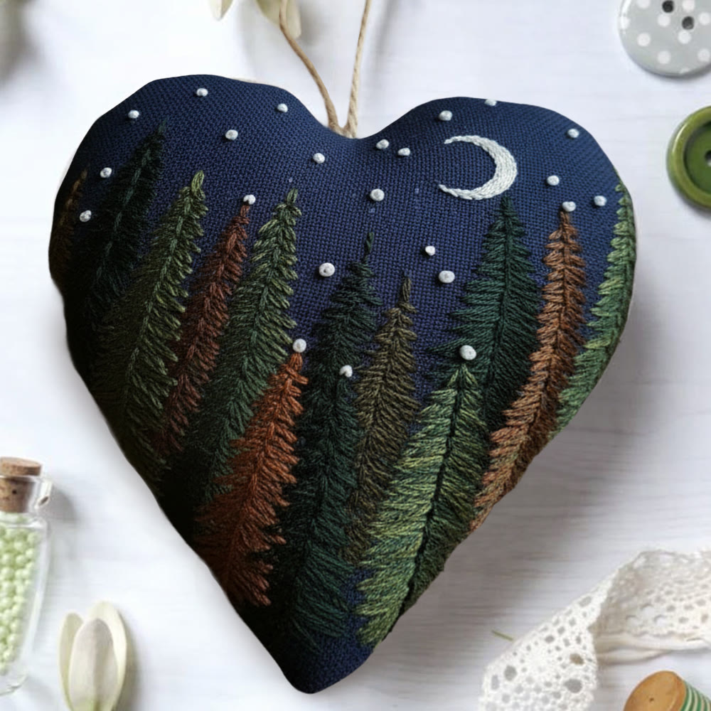 Rubbyoo Heart Embroidery Kit - Midnight Forest | Rustic Embroidered Handicraft | Healing Landscape Bag Charm - image 4
