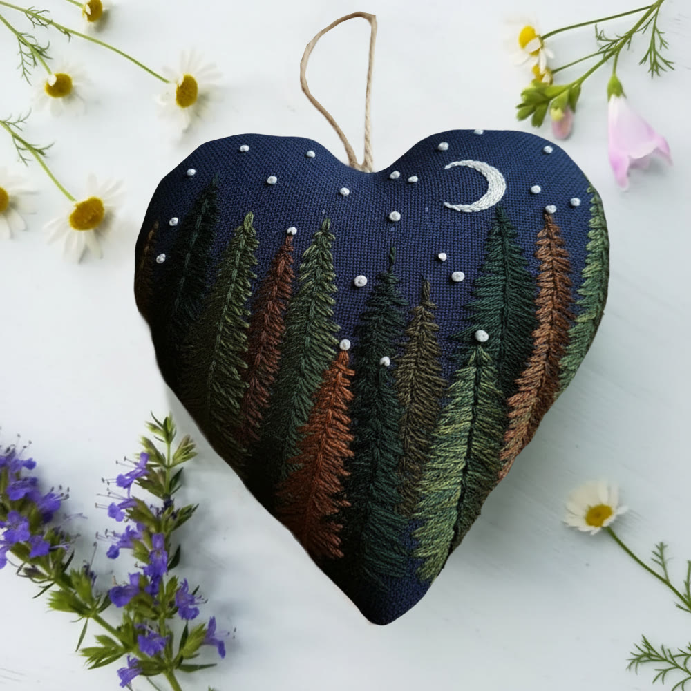 Rubbyoo Heart Embroidery Kit - Midnight Forest | Rustic Embroidered Handicraft | Healing Landscape Bag Charm - image 6