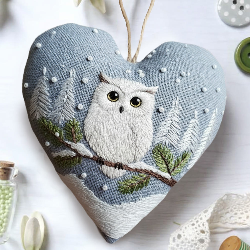 Rubbyoo Heart Embroidery Kit - Snowy Owl |  Artistic Snowfall Sewing Kit | Blue Cozy Room Accessory - image 2
