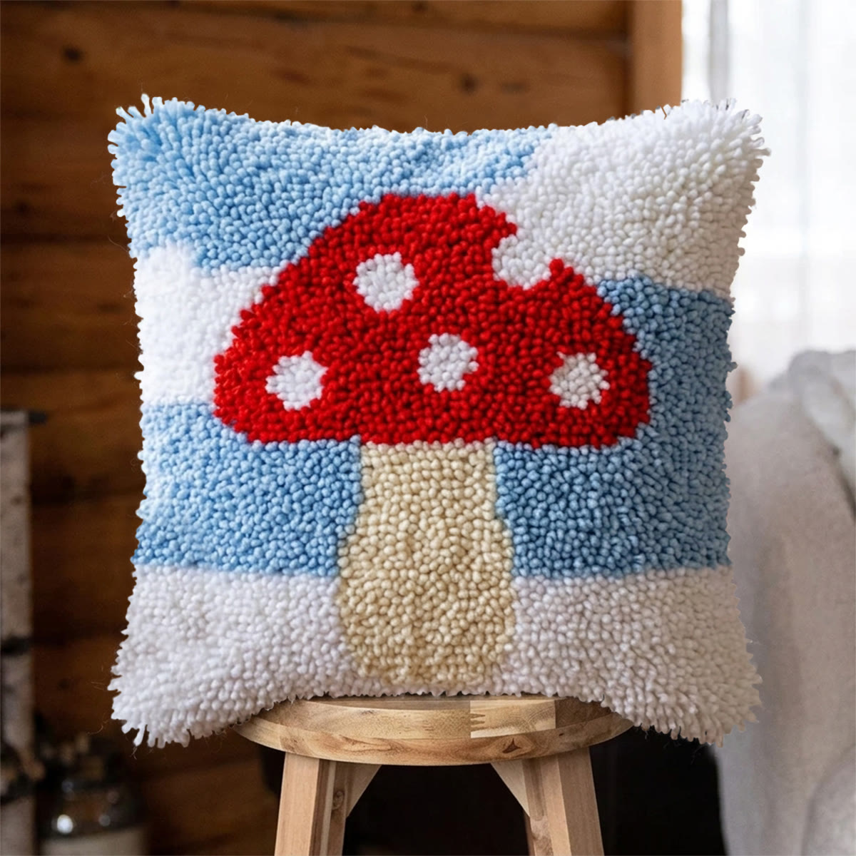 Rubbyoo Latch Hook Pillow Kit - Red Mushroom | Decorative Cushion Cover | Tufted Handmade Art  - 43*43cm - image 1