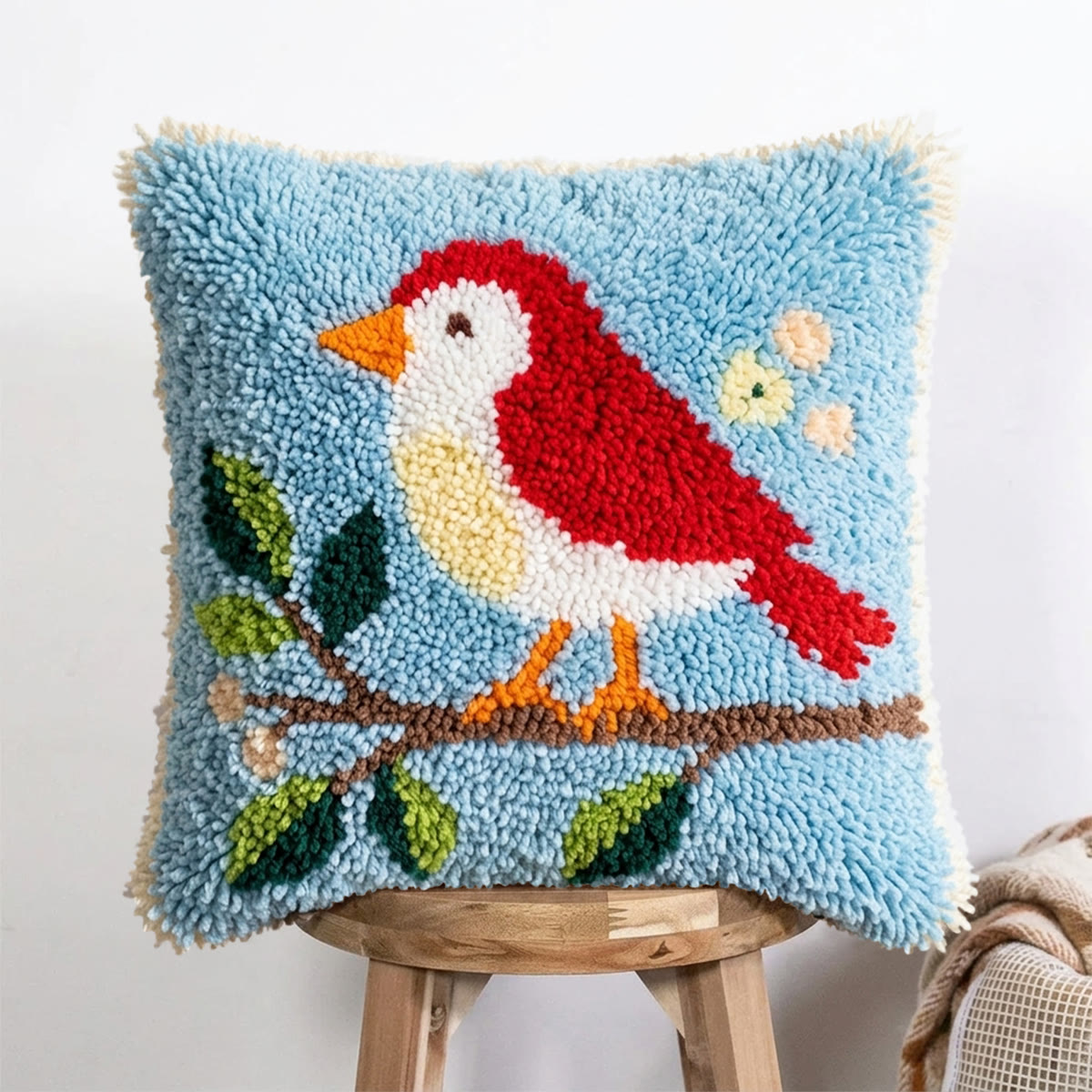 Rubbyoo Latch Hook Pillow Kit - Happy Bird | Creative Sofa Ornament | Perfect For Handmade Beginner  - 43*43cm - image 1