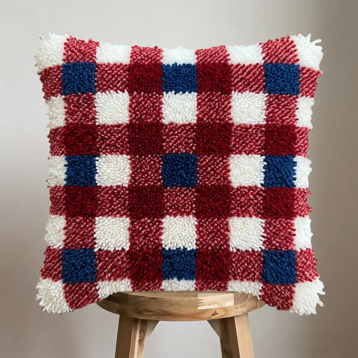 Rubbyoo Latch Hook Pillow Kit - Classic Plaid Design | Americana-inspired Handicraft | Unique Pillow Cover  - image 2