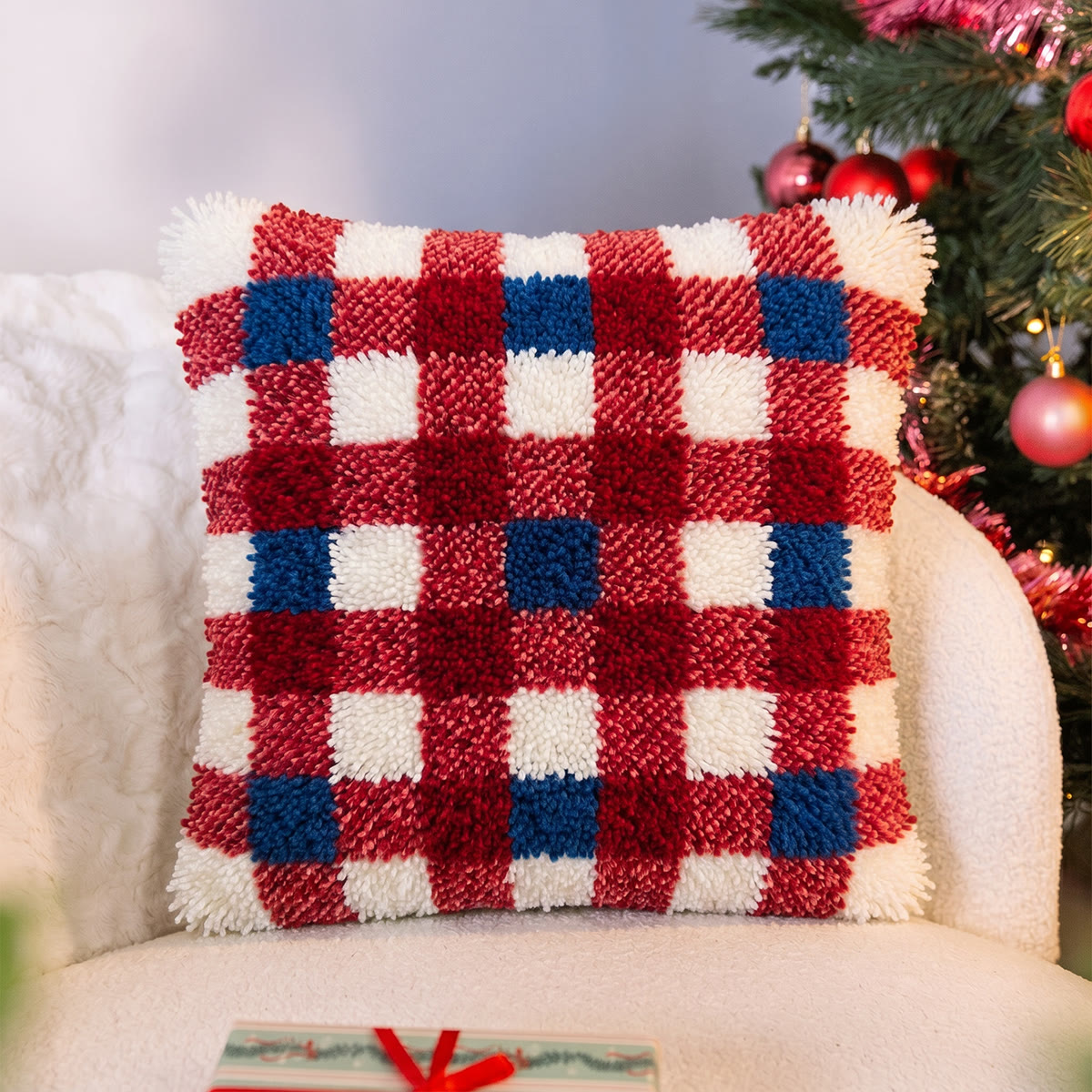 Rubbyoo Latch Hook Pillow Kit - Classic Plaid Design | Americana-inspired Handicraft | Unique Pillow Cover  - image 4