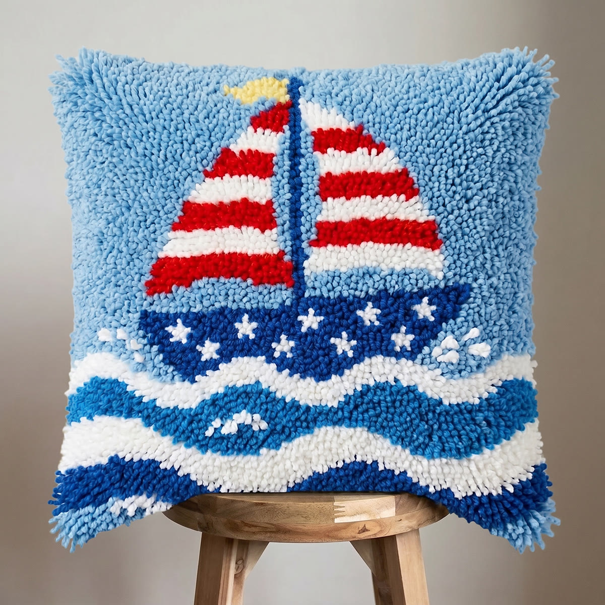 Rubbyoo Latch Hook Pillow Kit - Sail Boat | Handmade Housewarming Gift | Patriotic Pillow Case - image 3