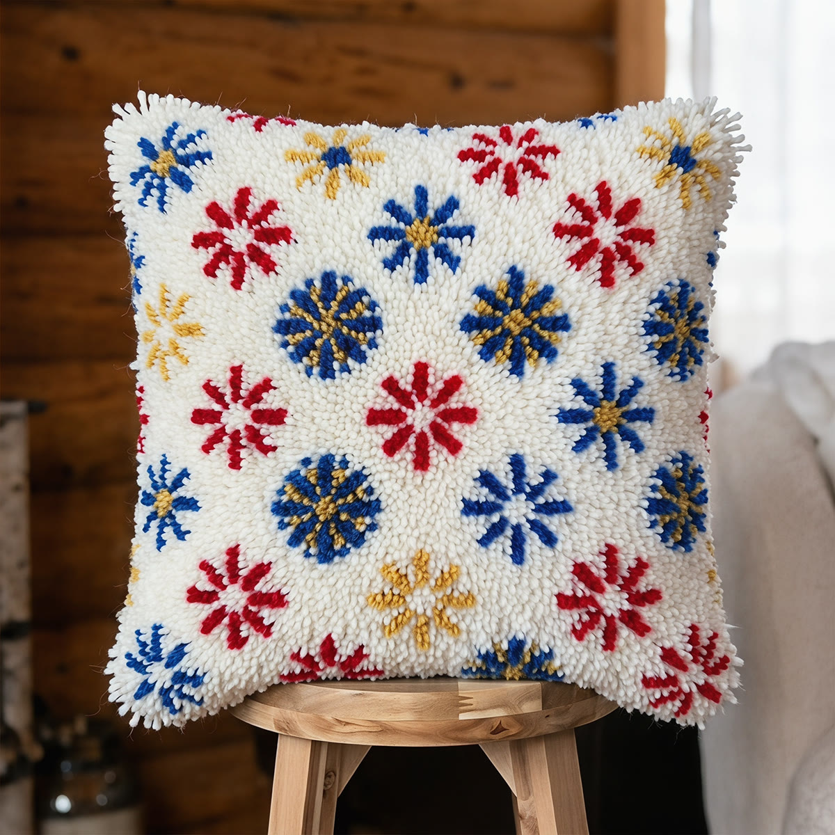 Rubbyoo Latch Hook Pillow Kit - Dazzling Fireworks | Easy Handmade Art | Perfect For Home Decor - 43*43cm - image 1