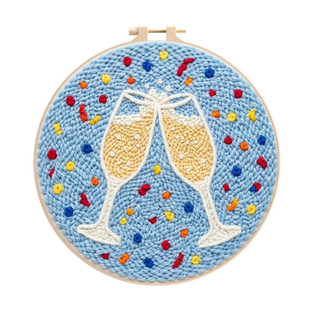 Champagne Cheers  Punch Needle Kit - Colorful Celebration Theme | Useful Housewarming Party Accent - 8 inch Hoop Kit - image 1