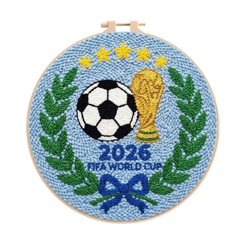 Football Game  Punch Needle Kit - Handmade Textured Sewing Kit | World Cup 2026 Motif Gift For Soccer Fans - 8 inch Hoop Kit - image 1