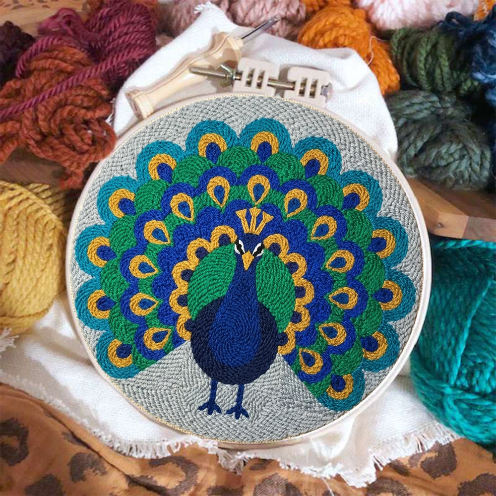 Peacock King Punch Needle Kit - Starter DIY Needlework Option | Delicate Animal Wall Art - image 3