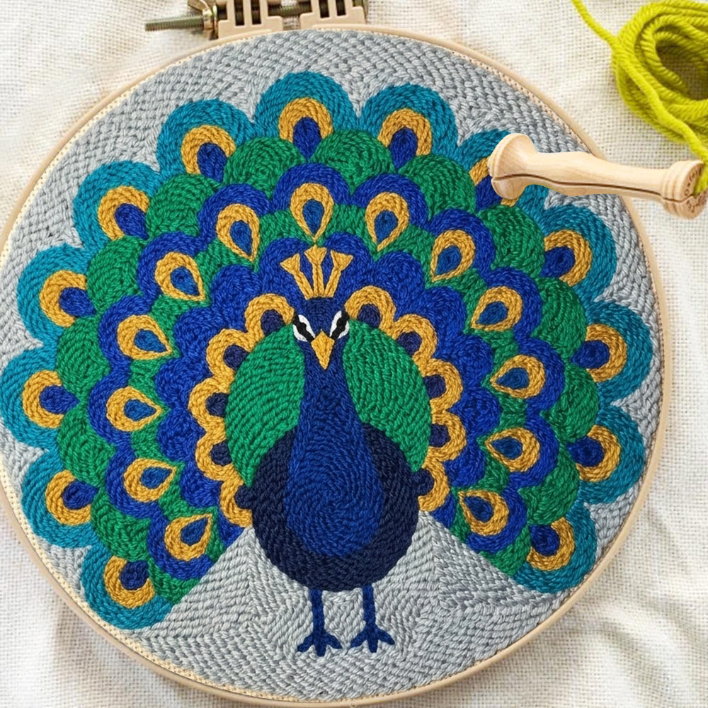 Peacock King Punch Needle Kit - Starter DIY Needlework Option | Delicate Animal Wall Art - image 2