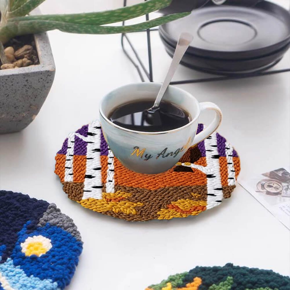 Owl & Birches King Punch Needle Kit - Whimsical Easy-to-do Craft Gift | High Saturation Style Studio Ornament - 5 inch Coaster Kit - image 12