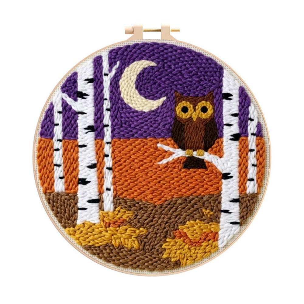 Owl & Birches King Punch Needle Kit - Whimsical Easy-to-do Craft Gift | High Saturation Style Studio Ornament - 8 inch Hoop Kit - image 1