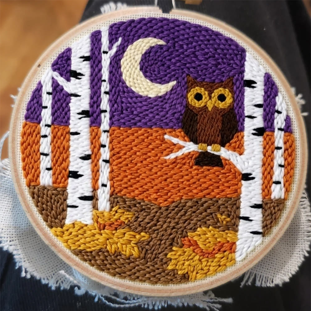 Owl & Birches King Punch Needle Kit - Whimsical Easy-to-do Craft Gift | High Saturation Style Studio Ornament - image 3