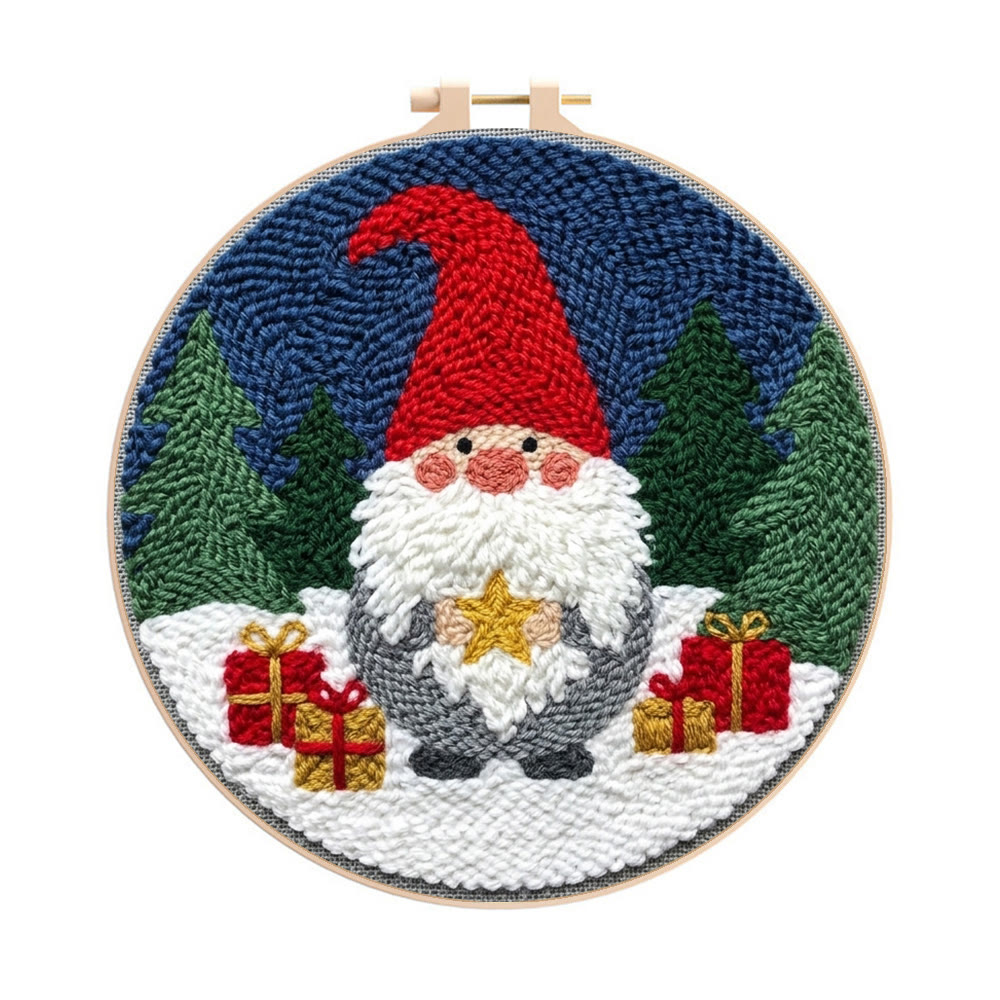 Cute Santa Claus Punch Needle Kit - Eye-catching Xmas Party Decor  | Classic Cartoon Christmas Claus Pattern - 8 inch hoop kit - image 1