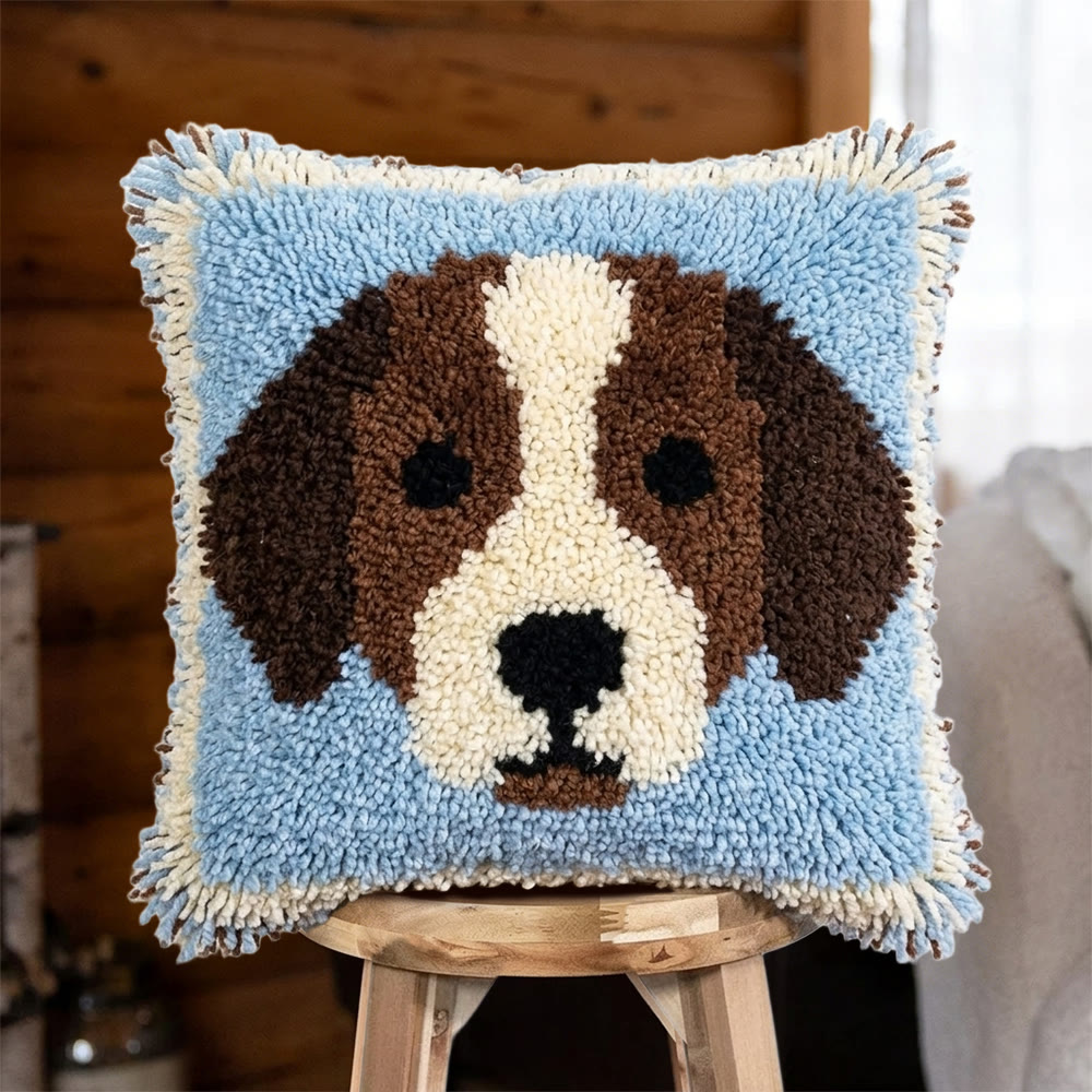 Rubbyoo Latch Hook Pillow Kit - Brown Puppy | Adorable Animal Home Decor | Perfect Gift For Dog Lovers - 43*43cm - image 1