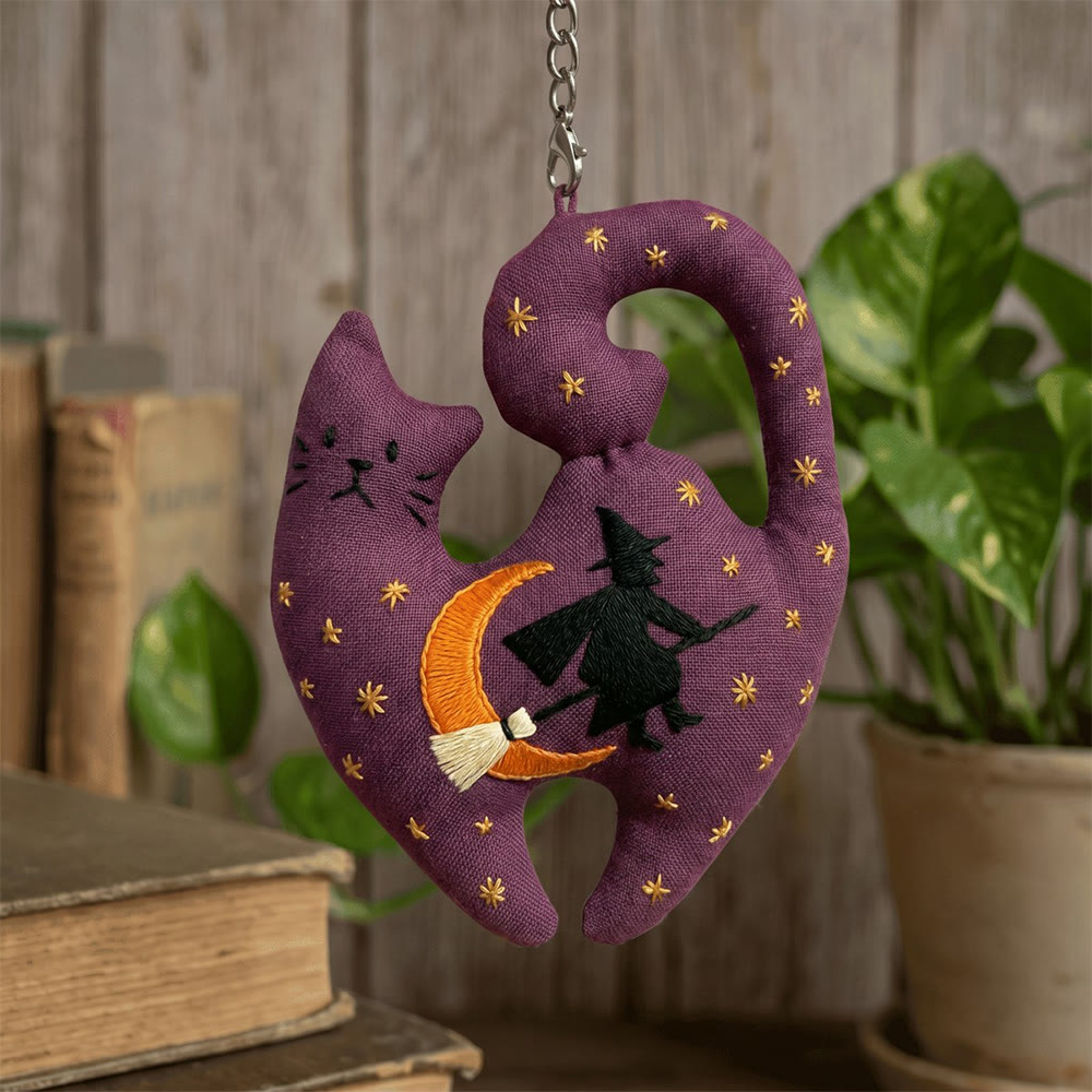 Rubbyoo Kitty Embroidery Kit - Pumpkin Witch | Gothic Handmade Cat-shaped Pendant | Halloween Present Choice - image 5