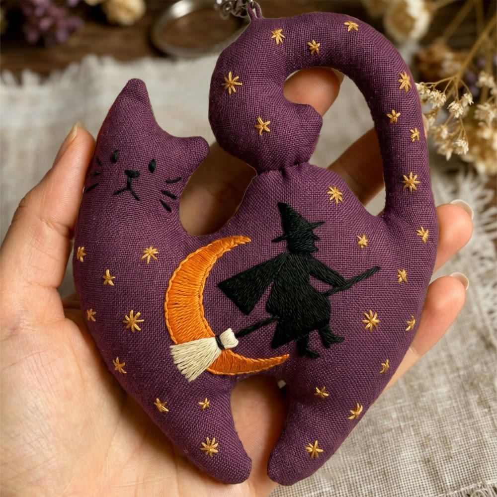 Rubbyoo Kitty Embroidery Kit - Pumpkin Witch | Gothic Handmade Cat-shaped Pendant | Halloween Present Choice - image 2