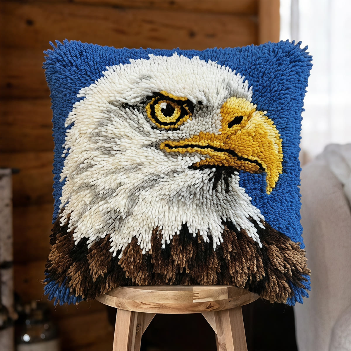 Rubbyoo Latch Hook Pillow Kit - Majestic Eagle | Patriotic Handmade Craft | Nice For Housewarming Gift  - 43*43cm - image 1