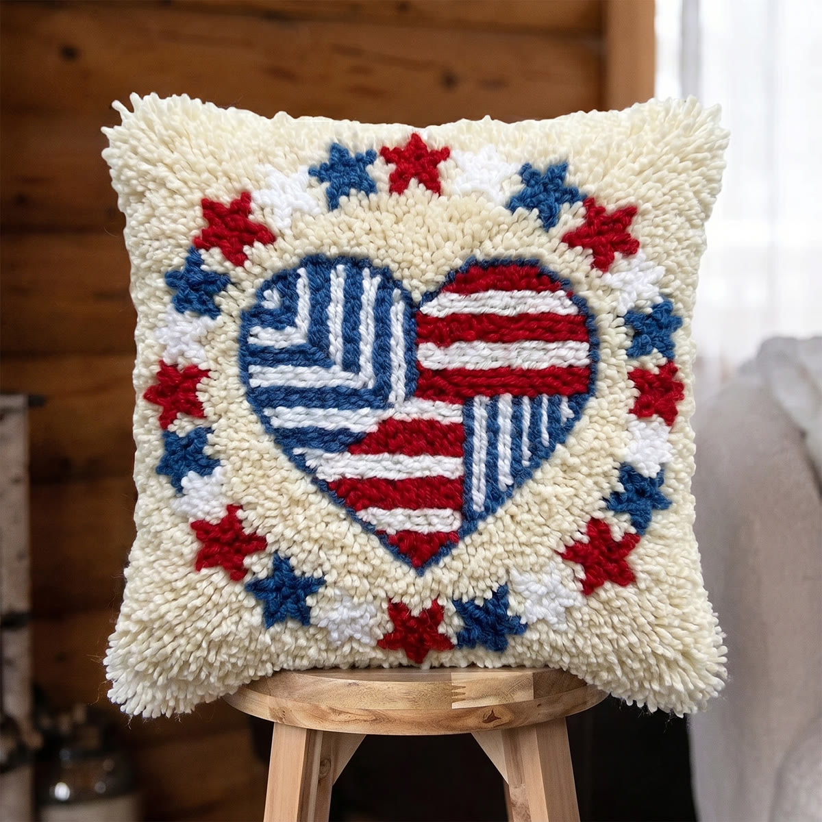 Rubbyoo Latch Hook Pillow Kit - Patriotic Heart | Handmade Pillow Cover | Diy Decorative Cushion - 43*43cm - image 1