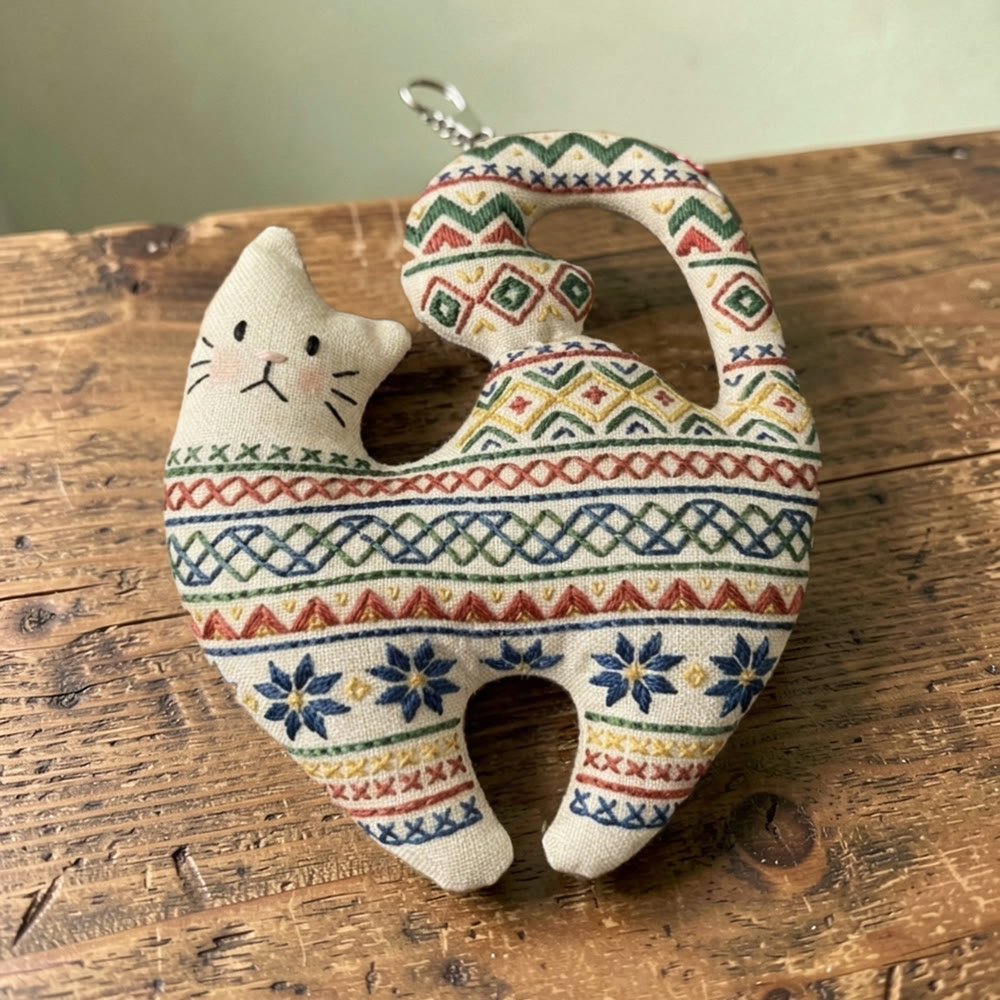Rubbyoo Kitty Embroidery Kit - Parallel Lines  | Artistic Hand-Stitiched Bag Charm | Simple Line Beauty - 6 inches hoop kit - image 1