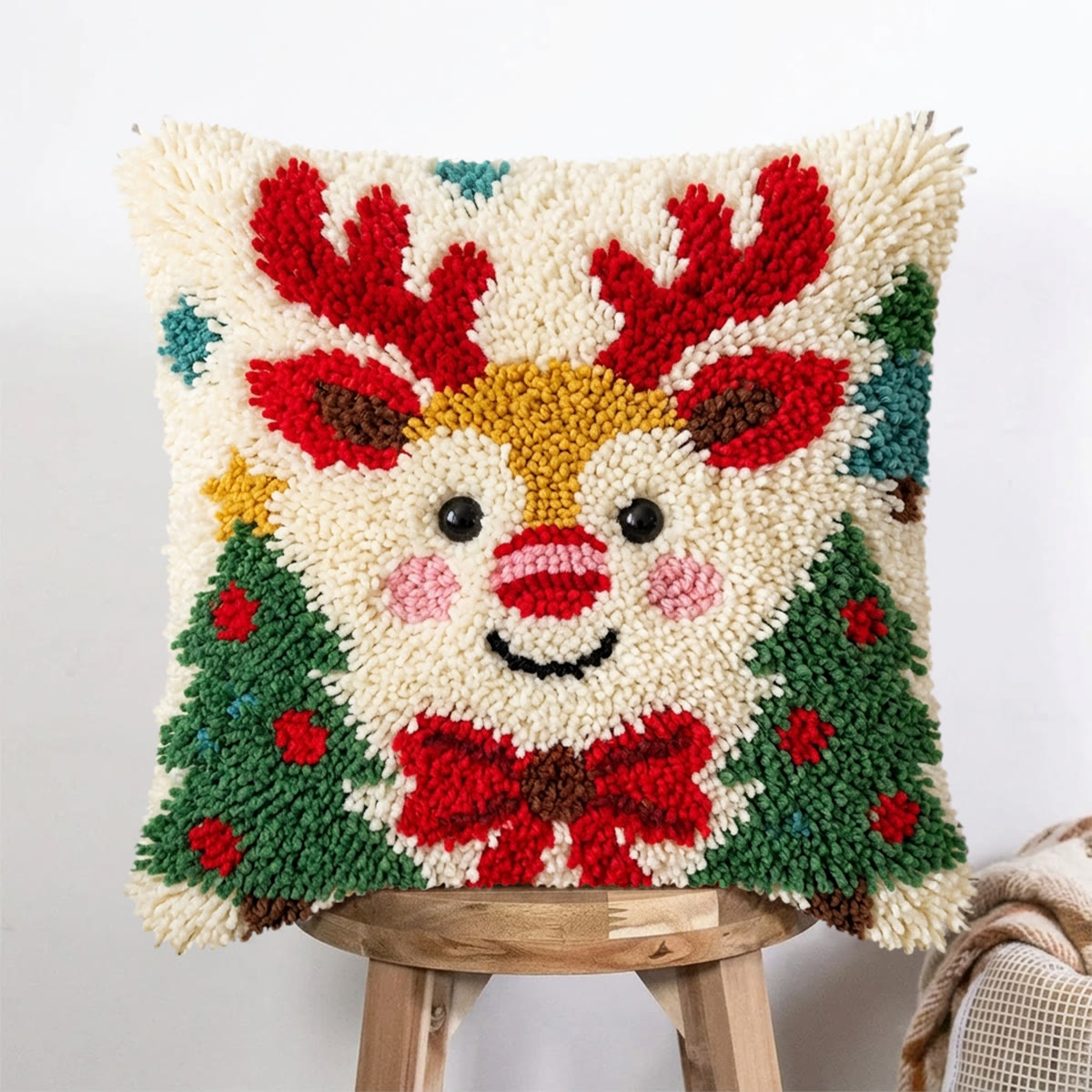 Rubbyoo Latch Hook Pillow Kit - Christmas Reindeer | Diy Home Decoration | Square Cushion Craft - image 1